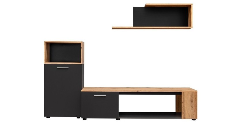 Ensemble de 3 meubles design pour votre salon collection MOZES. Coloris noir et chêne