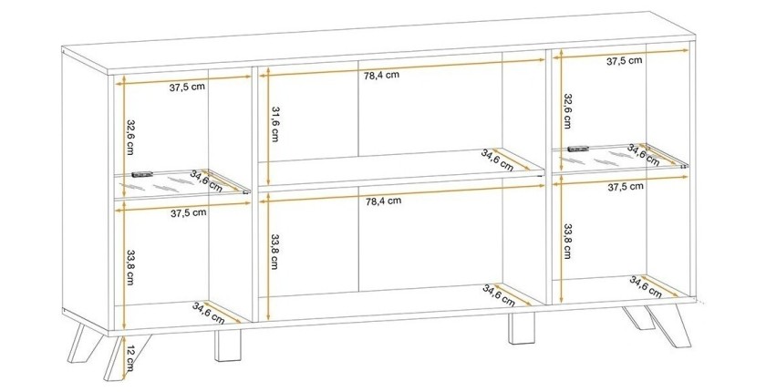 Buffet design 160cm coloris chêne et noir avec éclairage LED intégré collection NIELSEN.