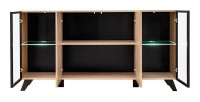 Buffet design 160cm coloris chêne et noir avec éclairage LED intégré collection NIELSEN.