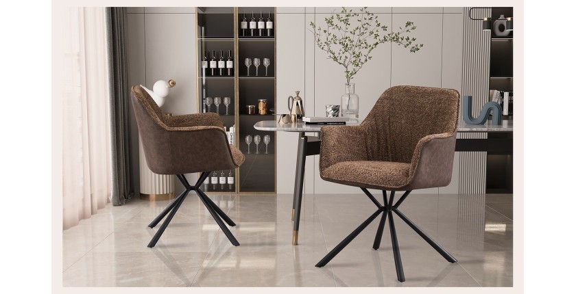 Chaise 'LUCIA' Bouclé Sable Dos PU Brun, dimension H82.5 x L62 x P63, idéal pour votre cuisine ou salle à manger