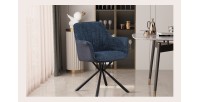 Chaise 'LUCIA' Bouclé Bleu Dos PU Bleu, dimension H82.5 x L62 x P63, idéal pour votre cuisine ou salle à manger