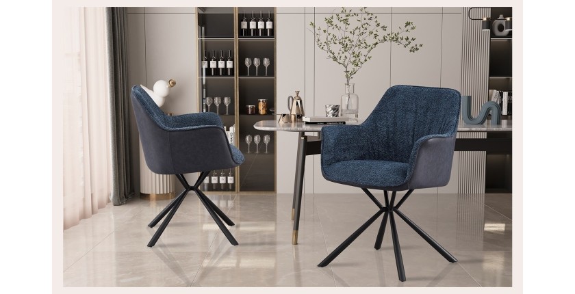 Chaise 'LUCIA' Bouclé Bleu Dos PU Bleu, dimension H82.5 x L62 x P63, idéal pour votre cuisine ou salle à manger