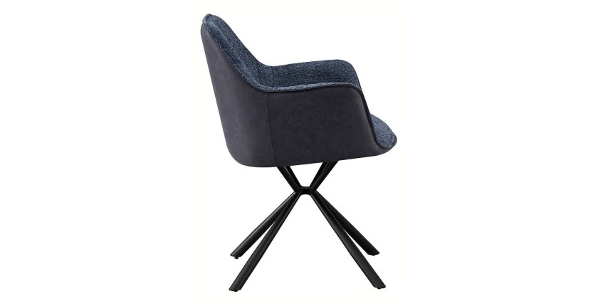 Chaise 'LUCIA' Bouclé Bleu Dos PU Bleu, dimension H82.5 x L62 x P63, idéal pour votre cuisine ou salle à manger