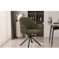 Chaise 'LUCIA' Bouclé Vert Dos PU Vert foncé, dimension H82.5 x L62 x P63, idéal pour votre cuisine ou salle à manger