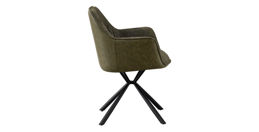 Chaise 'LUCIA' Bouclé Vert Dos PU Vert foncé, dimension H82.5 x L62 x P63, idéal pour votre cuisine ou salle à manger