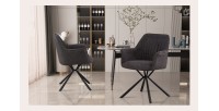 Chaise 'LUCIA' Bouclé Gris Dos PU Gris clair, dimension H82.5 x L62 x P63, idéal pour votre cuisine ou salle à manger