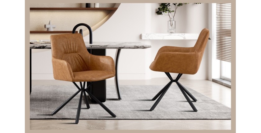 Chaise 'LYRO' PU Cognac, dimension H86 x L55.5 x P64.5, idéal pour votre cuisine ou salle à manger