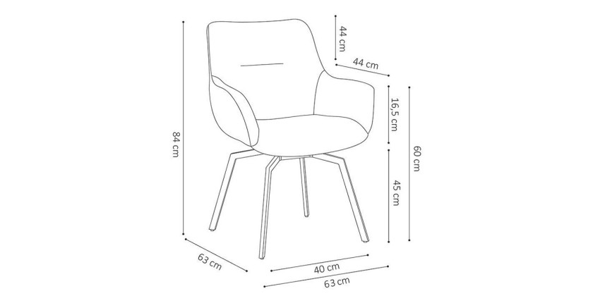 Chaise MADO Pivotant Velours côtelé Beige, dimension H84 x L63 x P63, idéal pour votre cuisine ou salle à manger