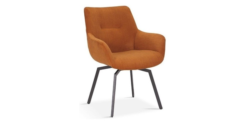 Chaise MADO Pivotant Velours côtelé Orange, dimension H84 x L63 x P63, idéal pour votre cuisine ou salle à manger