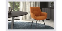 Chaise MADO Pivotant Velours côtelé Orange, dimension H84 x L63 x P63, idéal pour votre cuisine ou salle à manger
