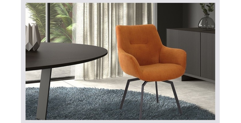 Chaise MADO Pivotant Velours côtelé Orange, dimension H84 x L63 x P63, idéal pour votre cuisine ou salle à manger