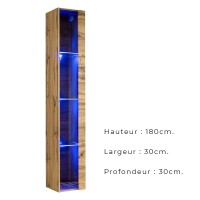 Vitrine suspendue coloris chêne Wotan avec 1 porte vitrée et éclairage LED inclus. Collection SWITCH.