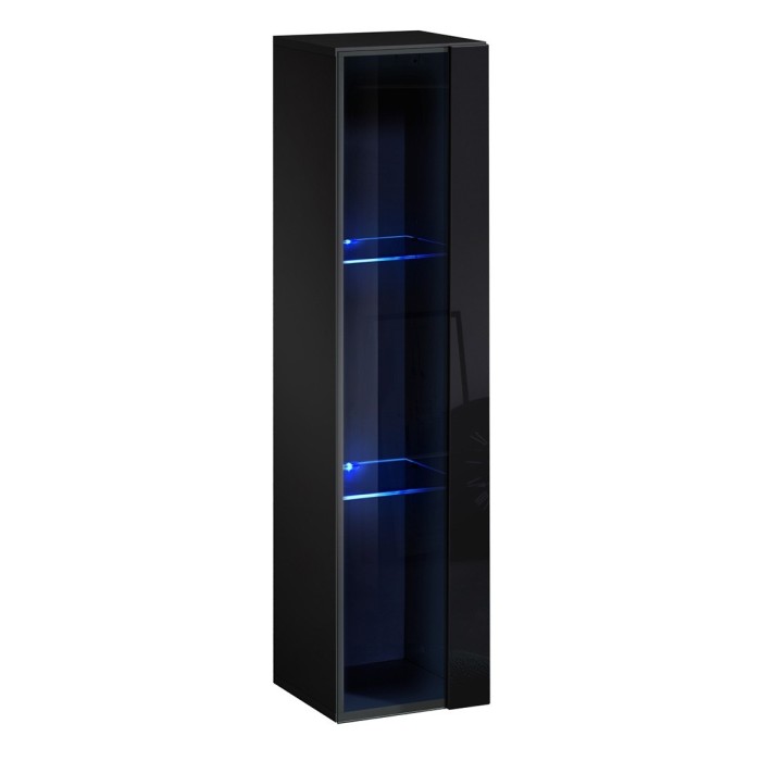 Vitrine suspendue noire petit modèle avec 1 porte vitrée et éclairage LED inclus. Collection SWITCH.