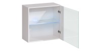 Vitrine blanche carrée suspendue avec 1 porte vitrée et éclairage LED inclus. Collection SWITCH.