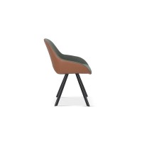 Chaise JEANNE Tissu Vert Dos PU Cognac, dimension H85 x L55 x P62, idéal pour votre cuisine ou salle à manger