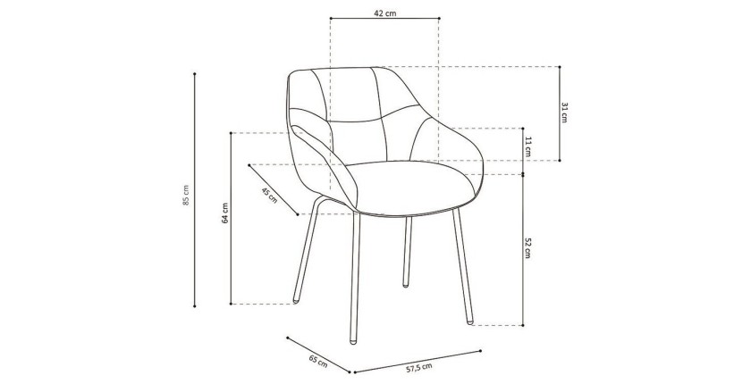 Chaise SAM Tissu Rose Dos PU Gris foncé, dimension H85 x L57.5 x P65, idéal pour votre cuisine ou salle à manger
