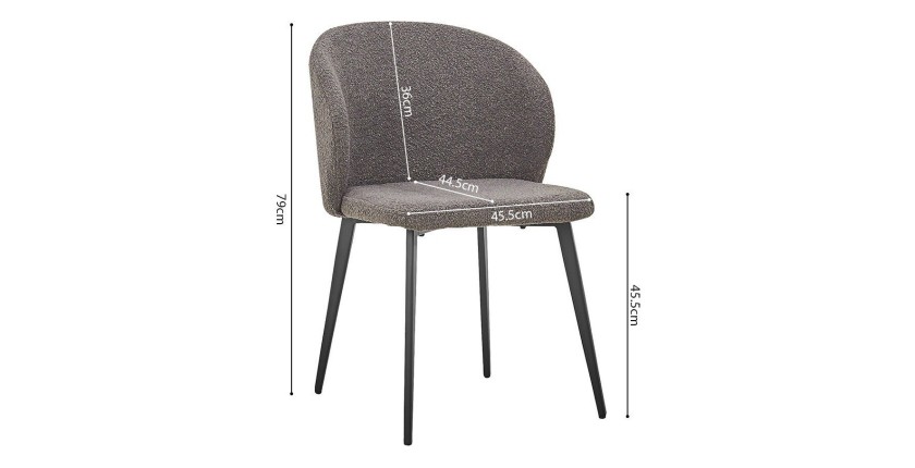 Chaise TOLO Tissu Bouclé Gris, dimension H80 x L51 x P55, idéal pour votre cuisine ou salle à manger