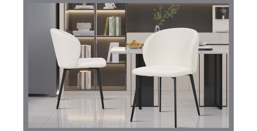 Chaise TOLO Tissu Bouclé Blanc, dimension H80 x L51 x P55, idéal pour votre cuisine ou salle à manger