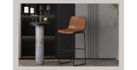 Chaise de comptoir MANCO PU Cognac, dimensions: H93 x L48 x P56 cm, idéal pour votre cuisine\comptoir