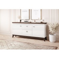 Buffet chic 180cm pour salon coloris blanc et chêne foncé collection PALACE.