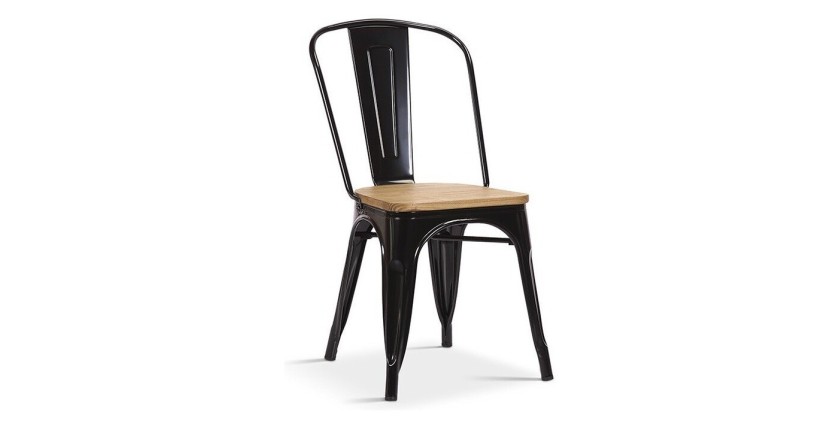 Chaise 'VIVI' Noir et orme clair, dimensions: H84 x L44 x P51 cm, idéal pour une salle à manger rustique
