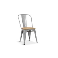 Chaise 'VIVI' Gris clair et orme clair, dimensions: H84 x L44 x P51 cm, idéal pour une salle à manger rustique