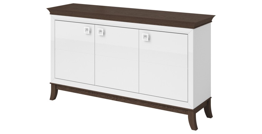 Buffet design 160cm pour salon couleur blanc et chêne foncé, collection PALACE.