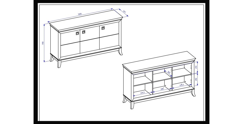 Buffet design 160cm pour salon couleur blanc et chêne foncé, collection PALACE.