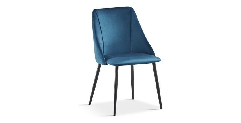 Chaise MARIA Velours Bleu, dimensions: H84 x L47 x P54 cm, idéal pour une salle a manger design et moderne