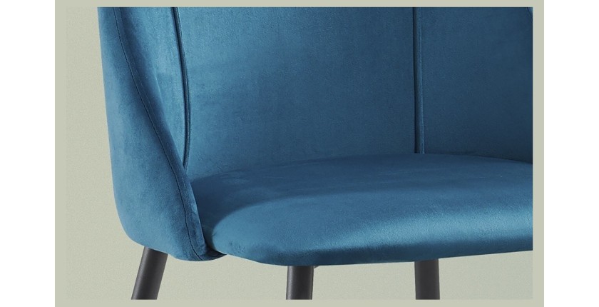 Chaise MARIA Velours Bleu, dimensions: H84 x L47 x P54 cm, idéal pour une salle a manger design et moderne