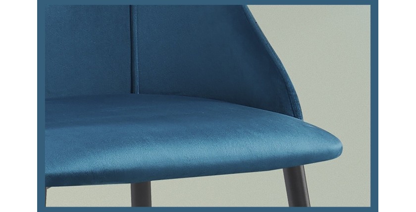 Chaise MARIA Velours Bleu, dimensions: H84 x L47 x P54 cm, idéal pour une salle a manger design et moderne