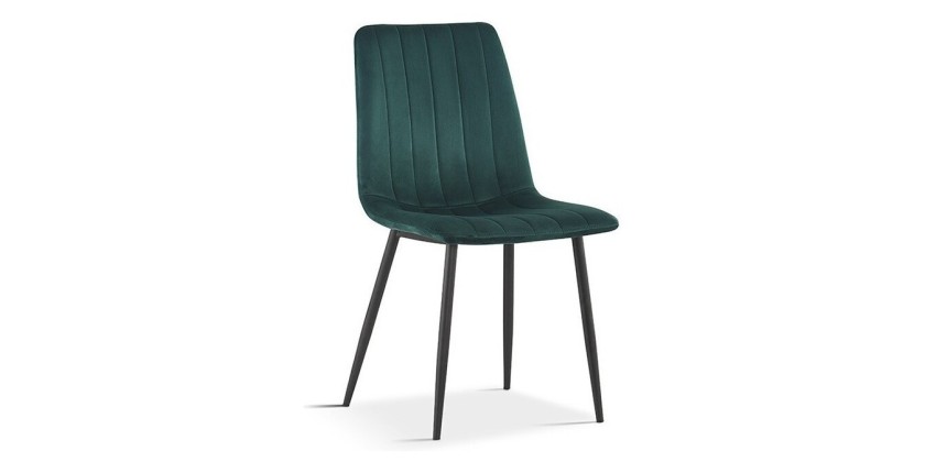 Chaise BRUCE Velours Vert, dimensions: H86 x L45 x P55 cm, idéal pour une salle à manger design et moderne