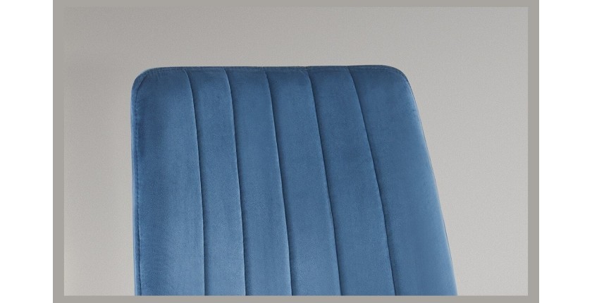 Chaise BRUCE Velours Bleu, dimensions: H86 x L45 x P55 cm, idéal pour une salle à manger design et moderne