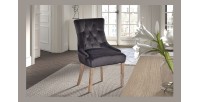 Chaise ROYA Velours Gris, pieds antique brossé bois, dimension H93 x L57 x P60 cm, idéal pour votre cuisine ou salle à manger