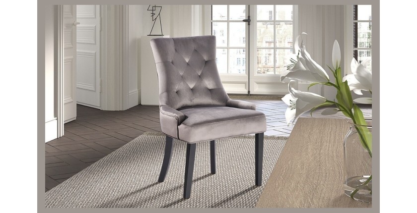 Chaise ROYA Velours Beige, pieds foncés, dimension H93 x L57 x P60 cm, idéal pour votre cuisine ou salle à manger