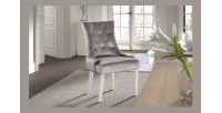 Chaise ROYA Velours Beige, pieds blancs, dimension H93 x L57 x P60 cm, idéal pour votre cuisine ou salle à manger
