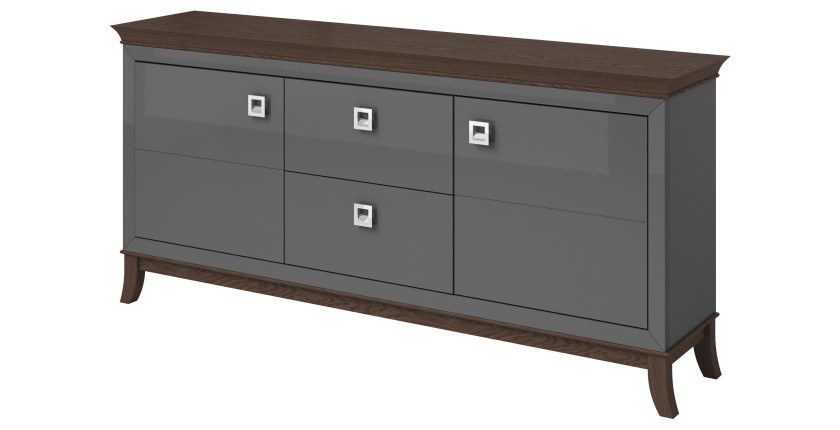 Buffet chic 180cm pour salon coloris gris et chêne foncé collection PALACE.