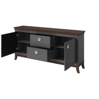 Buffet chic 180cm pour salon coloris gris et chêne foncé collection PALACE.