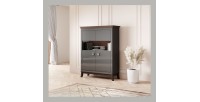 Buffet haut design 2 portes pour salon couleur gris et chêne foncé, collection PALACE