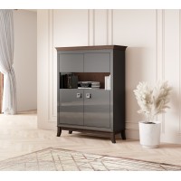 Buffet haut design 2 portes pour salon couleur gris et chêne foncé, collection PALACE