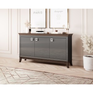 Buffet design 160cm pour salon couleur gris et chêne foncé, collection PALACE.