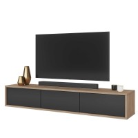 Meuble TV 180cm collection MAANUM. Couleur chêne clair et gris.