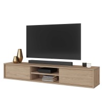 Meuble TV 180cm, 2 portes et 2 niches collection MAANUM. Couleur chêne clair.