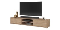 Meuble TV 180cm, 2 portes et 2 niches collection MAANUM. Couleur chêne clair.