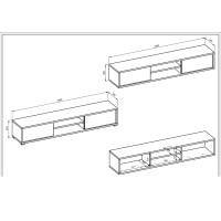 Meuble TV 180cm, 2 portes et 2 niches collection MAANUM. Couleur gris et chêne clair.