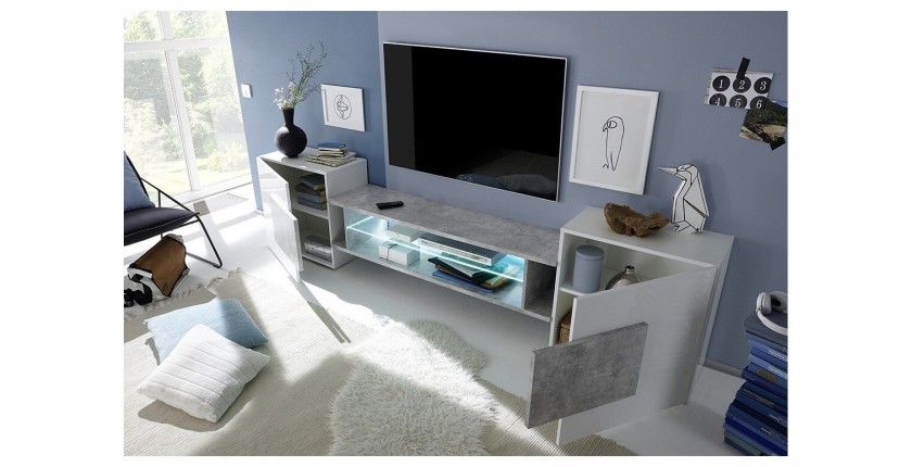 Meuble TV XL 260cm collection INCANTO. Coloris blanc et noir laqué.