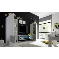 Meuble TV XL 260cm avec 2 bibliothèques intégrées collection INCANTO. Coloris blanc et noir laqué.