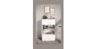 Vitrine design 2 portes collection FANZY. Coloris blanc laqué \ chêne, idéal pour une salle a manger unique