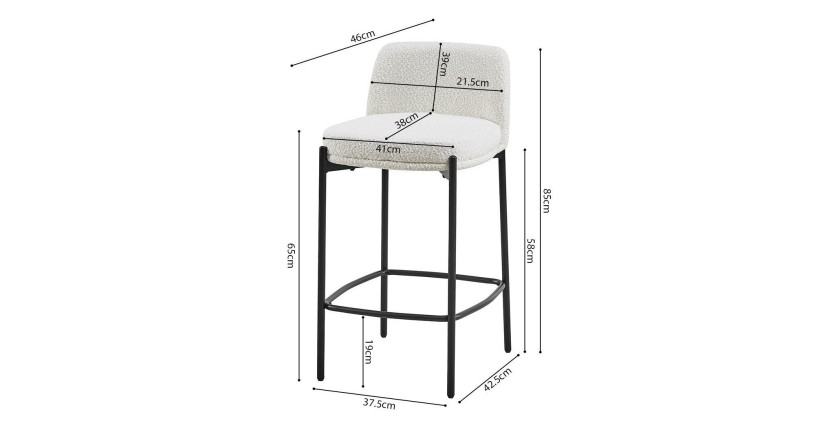 Chaise de comptoir ELISE couleur blanche, dimensions H91 x L44 x P42 cm, idéal pour un comptoir moderne