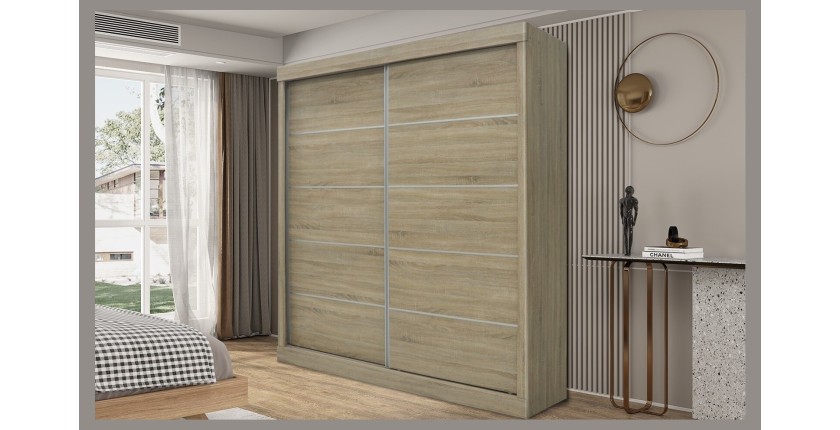 Garde Robe MILS, armoire 2 portes coulissantes chêne sonoma, idéal pour une chambre design